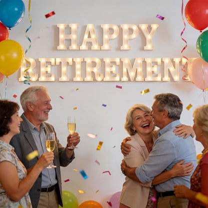 15 Pcs Happy Retirement Party Decorations Retired Marquee LED Light Letters Battery Powered Happy Retirement Light Sign for Wall Shelf Table Celebrating Retired Gifts Backdrop Party Supplies - style: Happy Retirement