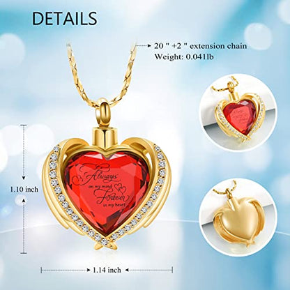 Imrsanl Cremation Jewelry Angel Wing Heart Urn Necklaces for Women - color: Red