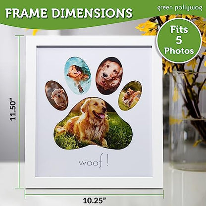 Green Pollywog 5-Opening Paw Print Collage Picture Frame, White - size: 5-Opening Paw Print Frame - White