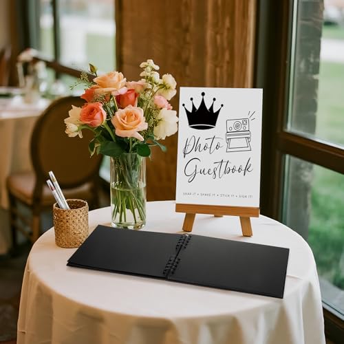 AmazingSpark Birthday Guest Book Set Memory Photo Guest Book Black Gold Decoration Birthday Gift for Men Women Wood Signature Photoprop Party Supply Sign Picture Album for Party Event(40th) - size: 40th