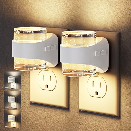 JandCase LED Night Light, Bubble Night Lights Plug into Wall Auto, 3 Color - color: White