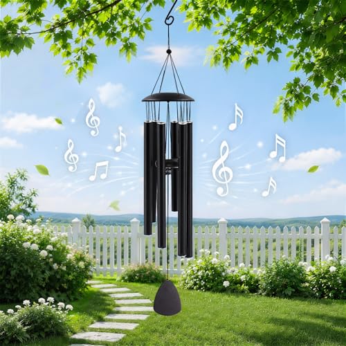 MFEESYOB Wind Chimes for Outside, 32" Deep Tone Aluminum, Weather Resistant | Professionally Tuned to E Major Pentatonic Scale, Outdoor Garden Decor, Thoughtful Memorial Gift for Mom-Black - color: Black