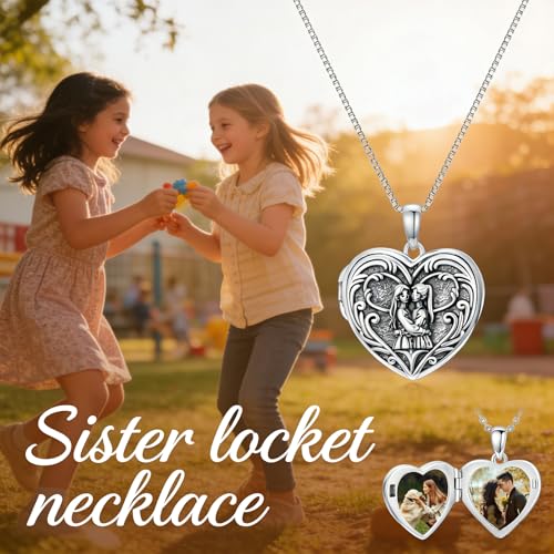 Poiuy Heart Locket Necklace for Women Photo Locket Necklace Gifts For Women | That Holds Pictures Locket Jewelry Anniversary Birthday Christmas Memento Gifts for Mom Daughter Women Girlfriend Sister - style: 02-sister
