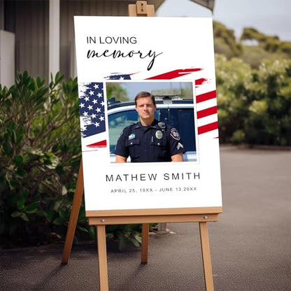 Personalized Veteran Memorial Poster, In Loving Memory Welcome Sign, Celebration Of Life Veteran, American Flag Funeral Welcome Sign, Military Funeral Poster Photo Sign #3 - color: Design 03