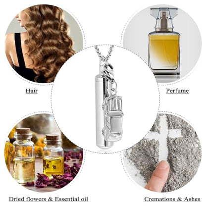 Oinsi Car Charm & Cylinder Urn Necklace for Ashes Stainless Steel Tube Cremation Urn Jewelry Necklace for Ashes Memorial Keepsake Gifts - color: Silver Tone