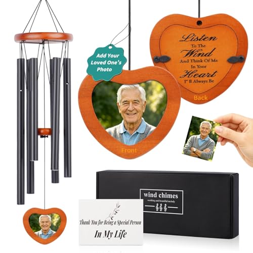 32 Inch Memorial Wind Chimes Outdoor, Personalized Sympathy Gifts for Loss of Loved One, Memorial Gifts for Loss of Mom, Sympathy Wind Chimes for Mother, Father, Brother, Sister Black - color: Black, size: Heart