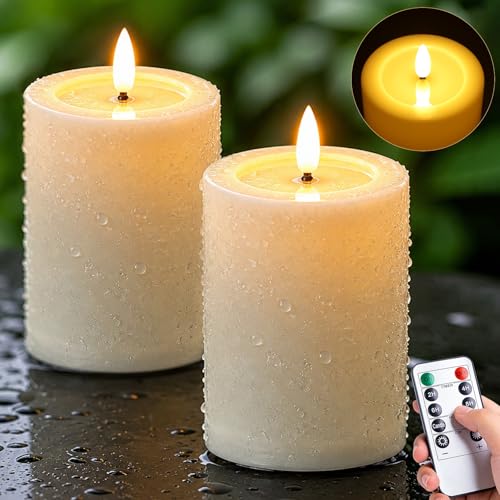 Outdoor Waterproof Flameless Battery Operated Candles with Remote and Timer - color: Ivory, size: 3" x5"5"