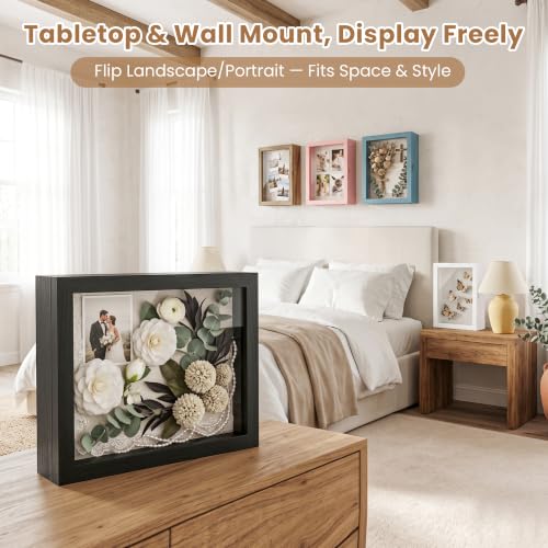 Love-KANKEI Deep Shadow Box 8x10,Solid Wood Frame,Memory Box,Rustic Black - color: Black, size: 8 x 10