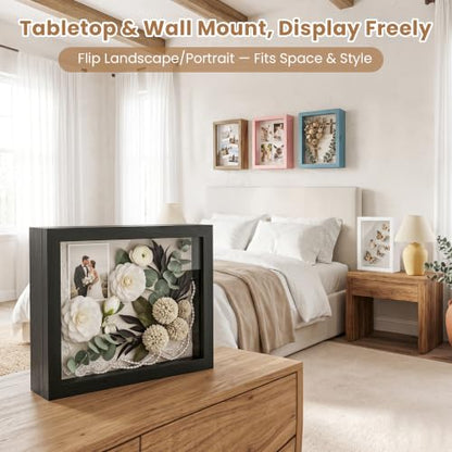 Love-KANKEI Deep Shadow Box 8x10,Solid Wood Frame,Memory Box,Rustic Black - color: Black, size: 8 x 10