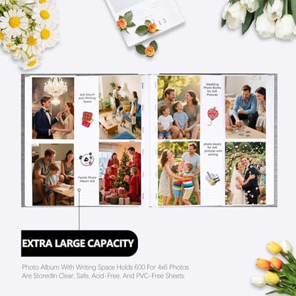 Photo Album 4x6 Vertical 600 Photos with Writing Space, Grey - color: Grey