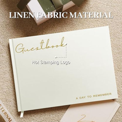 Wedding Guest Book – Guest Book for Receptions, Baby Showers & Celebrations | Milky White Linen Hardcover, Polaroid Guest Book with 100 Blank Pages for Signatures and Photos - color: B Milky White