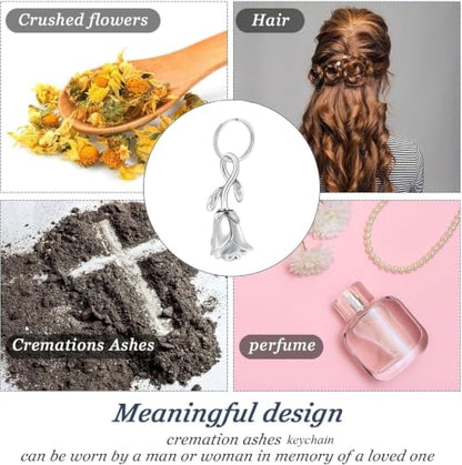 zeqingjw Urn Keychain Cremation Jewelry for Ashes Rose Flower Memorial Keychain Funeral Keepsake Ashes Pendant Gift - color: Silver