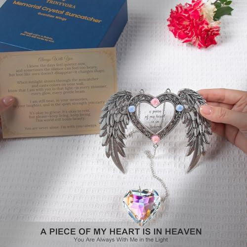 Sympathy Gift for Loss of Loved One,Angel Wing Sun Catcher,Memorial Gifts | A Piece of My Heart is in Heaven,Crystal Suncatcher for Windows, Bereavement & Grief Gift for Women, Remembrance Decor