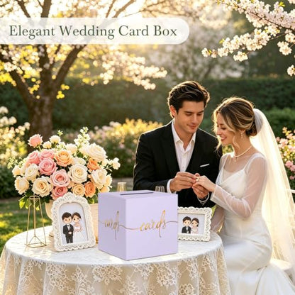 Light Purple Card Box with Gold Foil Design, Paperboard 8.7" Gift Card Holder for Wedding Graduation Birthday Party Reception Retirement Anniversary Bridal & Baby Shower - color: Light Purple Card Box with Gold Foil, size: 8.7×8.7×8.7Inch(1 Pack)