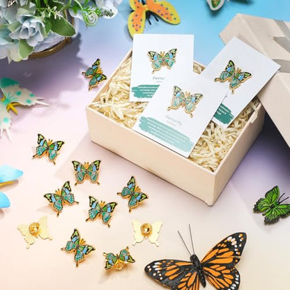 60 Sets Funeral Favors for Guests Butterfly Enamel Lapel Pins with Prayer Poem Memorial Cards Celebration of Life Gifts - color: Green, style: Classic