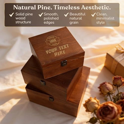shop4ever Custom Wooden Keepsake Box, Engraved Your Text Or Logo Design | Personalized Design, Photo Holder, Document Holder, Memory Keeper, Keepsake Container, Wood Case With Lid
