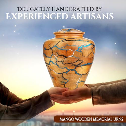 Handmade Wooden Cremation Urn for Adult Human Ashes – Mango Wood & Epoxy Resin Memorial Urn with Secure Lid – Decorative Funeral & Burial Urn for Home (X-Large, 8x8x10 Inch, 225 Cu in) - size: X-Large – 8x8x10 Inch – 225 Cu In