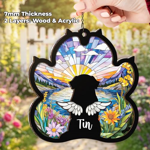 Personalized Angel Dog Memorial Suncatcher, Paw Suncatcher Remembrance Gift, Engraved Pet Memorial Ornament, Pet Sympathy Keychain, Loss of Animal Sympathy Card, Rainbow Bridge Dog Loss Gift - color: 01. Custom #1