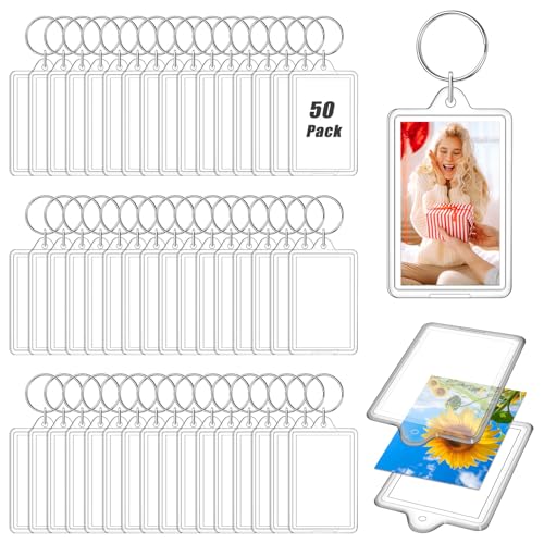 ZZYFGH 50 Pcs Photo Keychain (1.3 x 2inch) Mini Transparent Picture Keychain, Acrylic Photo Insert Keychain DIY Christmas Favor Graduation Gift - Suitable for Photo Size 1.1 inch x 1.8 inch - color: 1.8" X 1.1", size: 50 Pcs