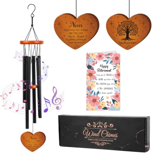 Retirement Gifts Wind Chimes for Women Men - Engraved Wooden Heart with Gift Box & Card, Happy Retirement Outdoor Garden Patio Hanging Decor, Farewell Gift for Coworker Teacher Bossr - color: Retirement Gifts Wind Chimes