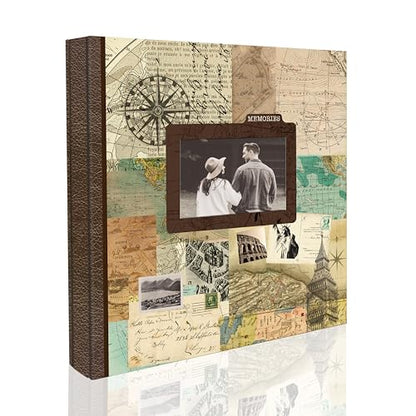 Holoary Photo Album 4x6 500 Photos 5 Pictures Per Page, with Photo Frame Window, 500 Pockets 4”x6”, Printed Book Cover Travel Design World Map Adventure Vacation Travel Photo Album - size: 500 Pockets