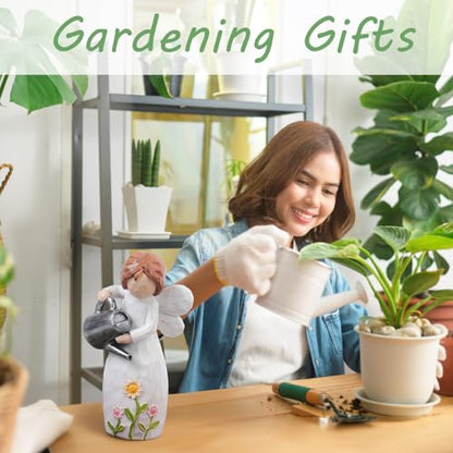 JFHEDY Gardening Gifts for Women, Angel Figurines Guardian Gifts for Women, New Home Gift Ideas, Sculpted Hand-Painted Figurine Angel Figurine