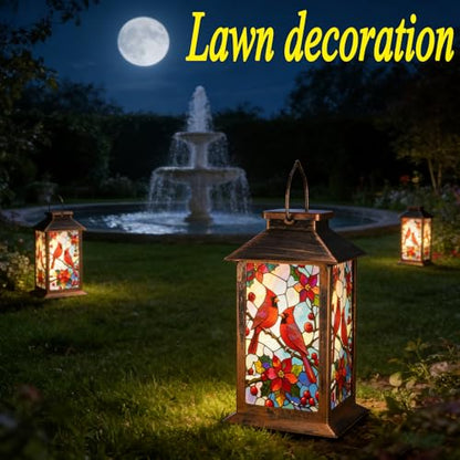 Solar Lanterns Outdoor Waterproof,Garden Decor Metal Hanging Decorative Solar Lights,Mothers Day Gifts,Birthday Gifts for Women Mom Grandma,Gardening Gifts for Yard,Patio, Lawn,Tabletop(Cardinal) - style: Style_ Red Bird