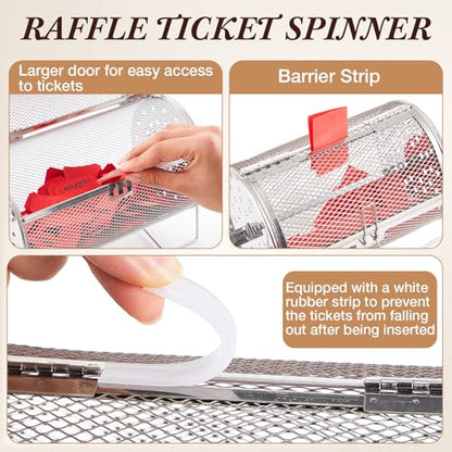 Teenyyou Raffle Drum Holds 1200 Tickets, Metal Ticket Wheel Spinner with Stand, Raffle Tickets Cage for Games Events, Parties, School Drawings( Integrated Rotary, Silver, 11.81" x 7.09", Large) - color: Silver, size: 11.81" X 7.09", Large, style: Integrat