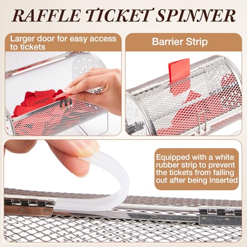 Teenyyou Raffle Drum Holds 1500 Tickets, Metal Ticket Wheel Spinner with Stand, Raffle Tickets Cage for Games Events, Parties, School Drawings(Integrated Rotary, Silver, 15.75" x 7.09", Extra Large) - color: Silver, size: 15.75" X 7.09", Extra Large, styl