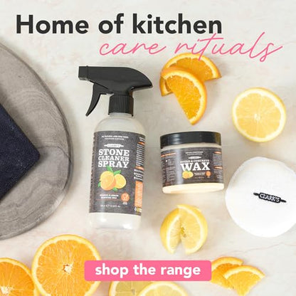 CLARK'S Stone & Quartz Cleaner 12 oz, with Microfiber Cloth - Citrus Scent | Stone & Quartz Cleaner + Protector - Water Based Surface Spray - Granite, Quartz & Marble Cleaner For Countertops & Floors