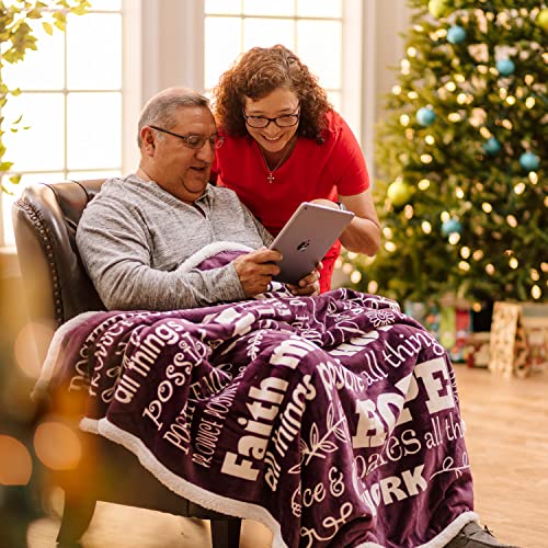 Chanasya Premium Hope & Faith Gift Throw Blanket - Cozy, Warm & Fluffy Sherpa - Sends Positive Energy, Inspirational Uplifting, Comfort for Best Friend, Women, Men & Partner (65x50 inches) Aubergine