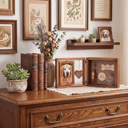 Threehoney Pet Memorial Shadow Box Dog Memorial Gift for Loss of Pet Rotating Wooden Frame for 4x6 Photo Fur Hair Jar Wooden Plaques Sympathy Gift for Dog Cat Bereavement Passed Away Remembrance