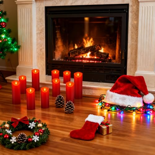 fclayvts 24 Pack Red LED Candles with Remote & Timer - Flameless Pillar Candles with 3D Flickering Flame, Battery Operated for Christmas Tree, Table Centerpieces, Party Decor - size: 24-Pack-Red