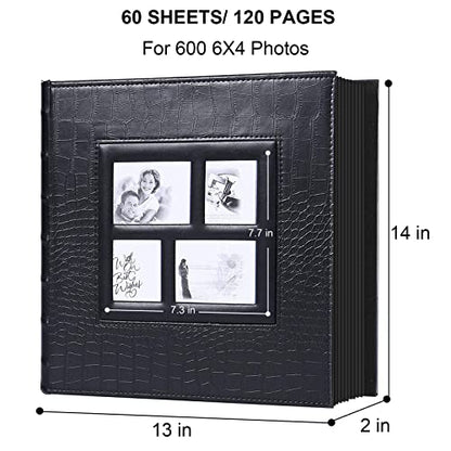 Vienrose Photo Album for 600 4x6 Photos, Black, Faux Leather Cover, Acid-Free, PVC-Free, 14 x 13 x 2 Inches - color: Black, size: 600 Pockets