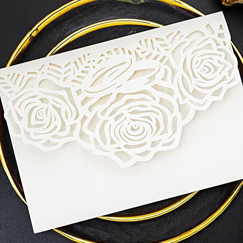 Laser Cutting Invitation Card Greeting Card Graduation Party Rose Flower Wedding Birthday Party Invitations Invitation Pocket With Envelope (White) | Greeting Card, Graduation Party, Rose Flower, Wedding Birthday Party Invitations, Invitation Pocket With
