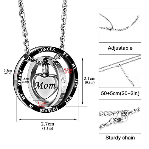 XIUDA Cremation Urn Necklace for Ashes Eternal Memory Carved Keepsake Stainless Steel Urn Jewelry Memorial Ash Holder - color: Silver&Black-MOM