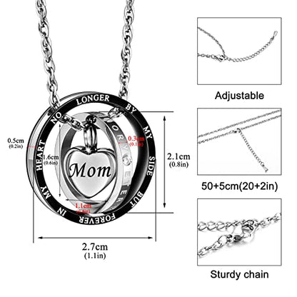 XIUDA Cremation Urn Necklace for Ashes Eternal Memory Carved Keepsake Stainless Steel Urn Jewelry Memorial Ash Holder - color: Silver&Black-MOM