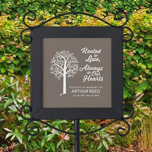 Let's Make Memories Personalized Memorial Garden Stake - Rooted in Love - Sympathy - Blue Tile - color: Rooted in Love - Blue