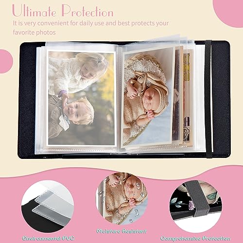 Photo Album 4x6 Photos - 60 Photos Capacity PU Leather Cover Photo Album with Strong Elastic Band, Portable Picture Album for Family Wedding Wedding Anniversary, Cute Baby Elephant - color: Cute Baby Elephant
