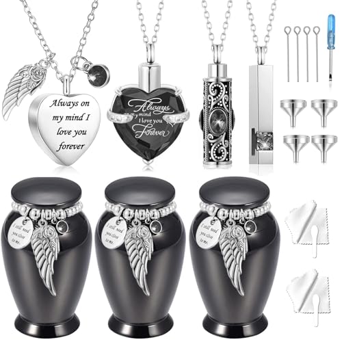 7Pcs Heart Urn Necklace for Ashes Keepsake Cremation Jewelry Small Urns for Human Ashes Memorial Cremation Urns for Loss of Loved One Memorial Container - color: Black