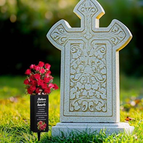 WEBEEDY Grave Vases with Spike Sisters Memorial Cemetery Vase Rose Bush Grave Decoration for Cemetery Memorial Gift Metal Graves Flower Holder for Funeral (Sister Forever in Our Heart),1 pc (3x8 Inch)