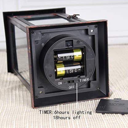 WRalwaysLX 15 inch H The Door-Open Decorative Lantern with flameless LED Candle Light, Outdoor/Indoor LED Lantern, wtith Timer Candle，Plastic with Bronze Undertones.USE 2C Battery(not Include) - size: 1pack 6x15"