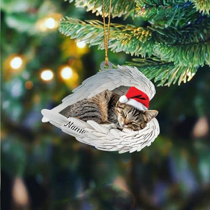 Personalized Sleeping Manx Cat Remembrance Ornament, Custom Manx Cat Angel Wings Ornament, in Loving Memory Gift, Sympathy Ornaments for Pet Loss