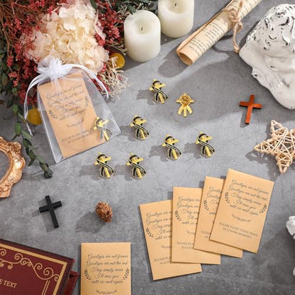 Cross Memorial Funeral Favors, 50 Sets Celebration of Life Gifts with Memorial Seed Packets, Black Ribbon Cross Sympathy Pins & Organza Bags, In Loving Memory Keepsakes