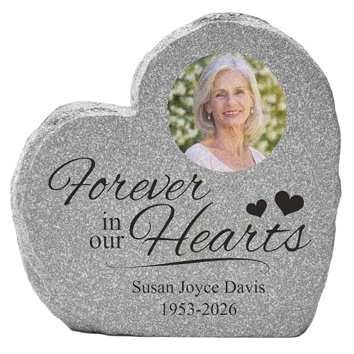 Let's Make Memories Personalized Memorial Garden Stone - Sympathy - Loss of Loved One - Condolences - Outdoor - Headstone - Durable Resin - Upright Garden Marker - Forever in Our Hearts - style: Forever in our Hearts