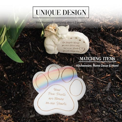 Pavilion Gift Company - Your Paw Prints are Forever On Our Hearts - 11" Pawprint Garden Memorial Stone Pet Cat Dog Bereavement in Memory Memorial Loss of Loved One Gift Animal Companion Present