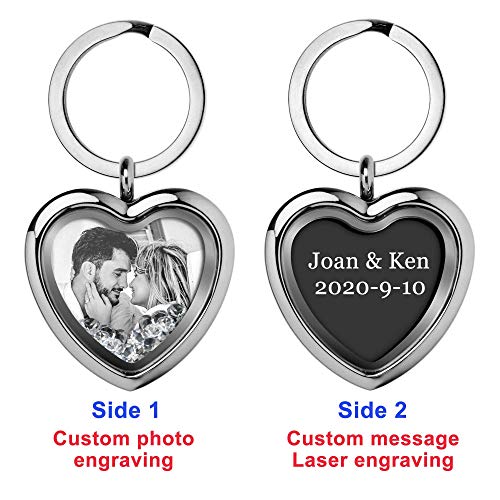 Custom Photo Text Engraved Heart Floating Living Locket Crystal Pendant Keychain - color: Clear - 1 Photo Engraving+ 1 Message Engraving