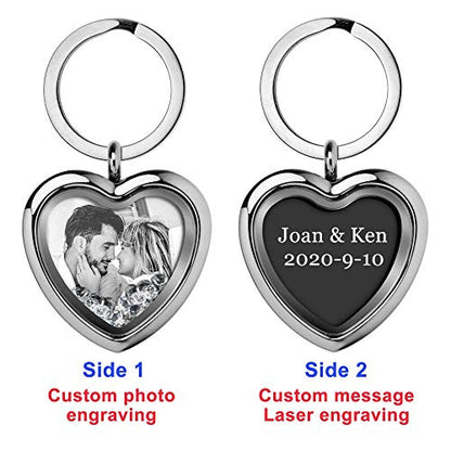 Custom Photo Text Engraved Heart Floating Living Locket Crystal Pendant Keychain - color: Clear - 1 Photo Engraving+ 1 Message Engraving