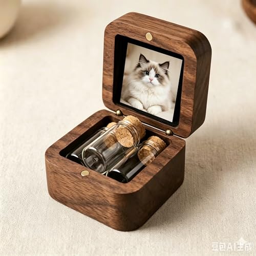 Pet Memorial Keepsake for Loss of Dog or Cat, Wooden Pet Ashes Box with 3 Glass Vials, Pet Remembrance Gift for Hair, Ashes, Teeth – Pet Loss Sympathy Gifts