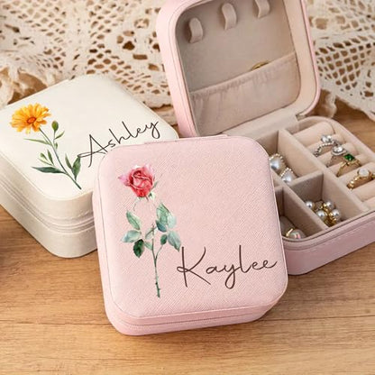 Ajiangwu Bridesmaid Gifts,Personalized Travel Jewelry Case with Custom Name,Small Jewelry Organizer for Rings, Necklaces, Bracelets, Earring,Bridesmaid Proposal Gifts Ideas - color: Design 2